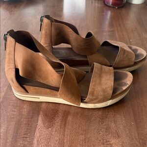 Eileen Fisher Brown Leather Wedge Sandals